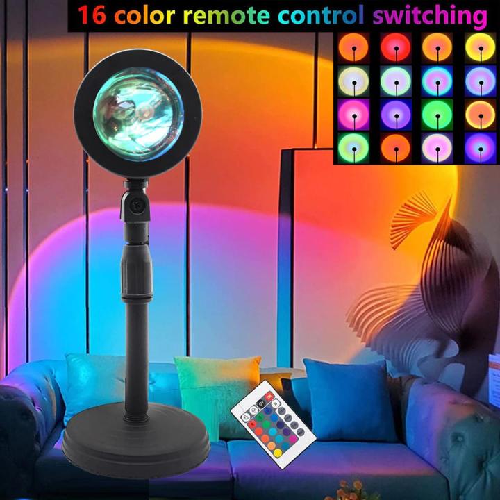 16-Color RGB Sunset Projection Lamp with Remote Control | 360° Rotating LED Ambient Mood Light