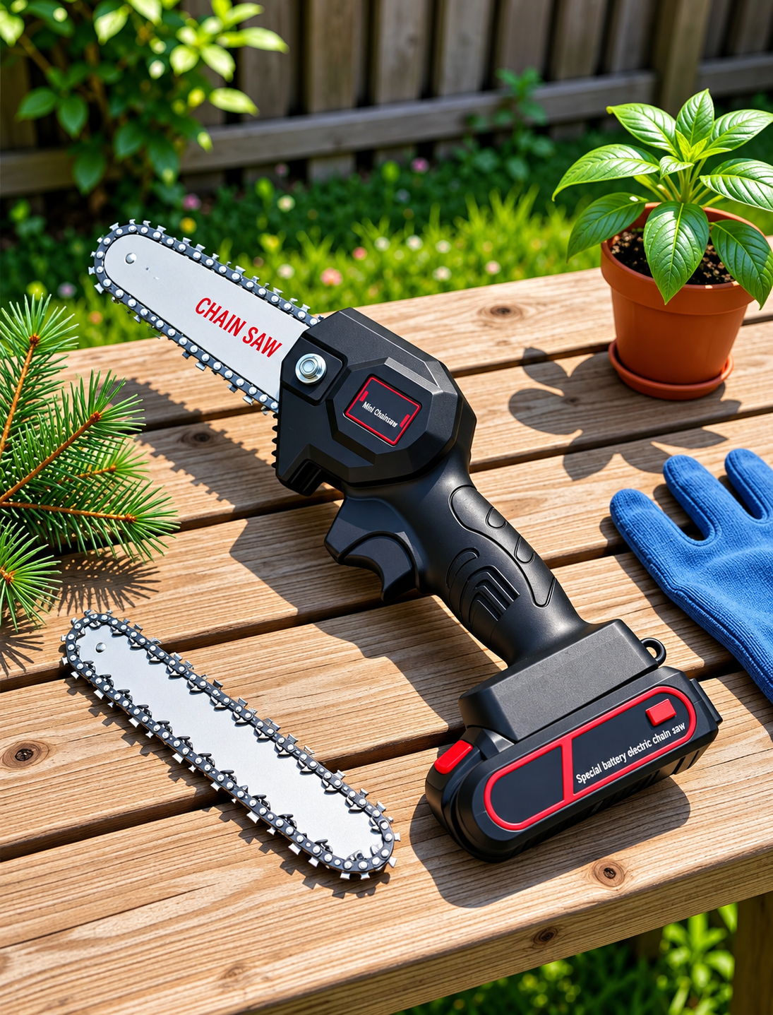 24V Cordless Mini Chainsaw Kit – Rechargeable Electric Pruning Saw with 2 Batteries & Accessories