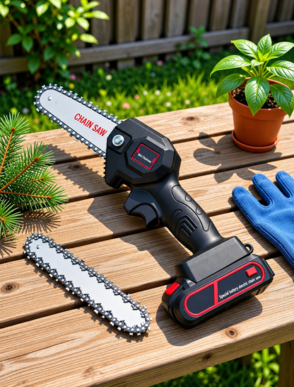 24V Cordless Mini Chainsaw Kit – Rechargeable Electric Pruning Saw with 2 Batteries & Accessories