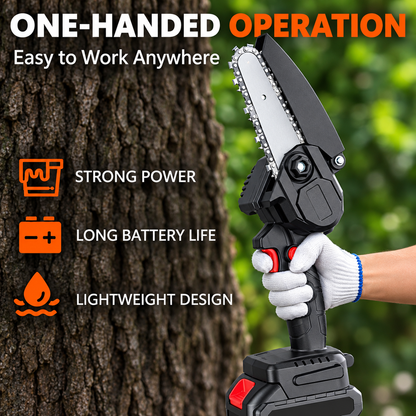 24V Cordless Mini Chainsaw Kit – Rechargeable Electric Pruning Saw with 2 Batteries & Accessories