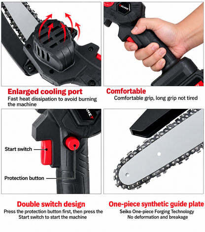 24V Cordless Mini Chainsaw Kit – Rechargeable Electric Pruning Saw with 2 Batteries & Accessories