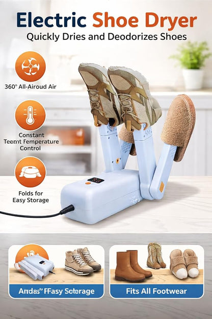Portable Electric Shoe Dryer & Deodorizer – Fast Drying for Shoes, Boots & Gloves
