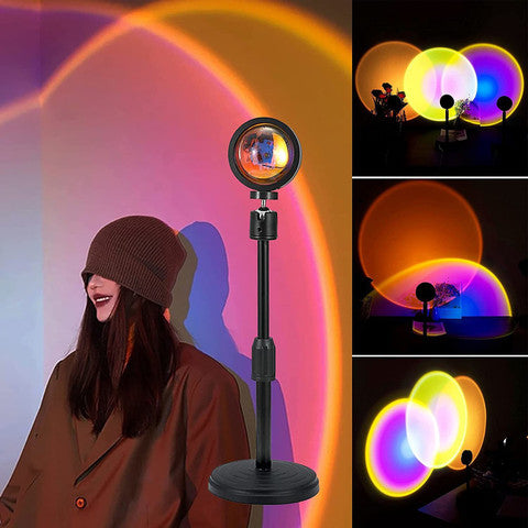 16-Color RGB Sunset Projection Lamp with Remote Control | 360° Rotating LED Ambient Mood Light