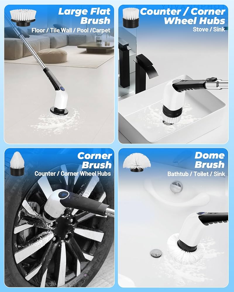 Cordless Electric Spin Scrubber – Rechargeable Power Cleaning Brush for Bathroom, Kitchen & Tiles