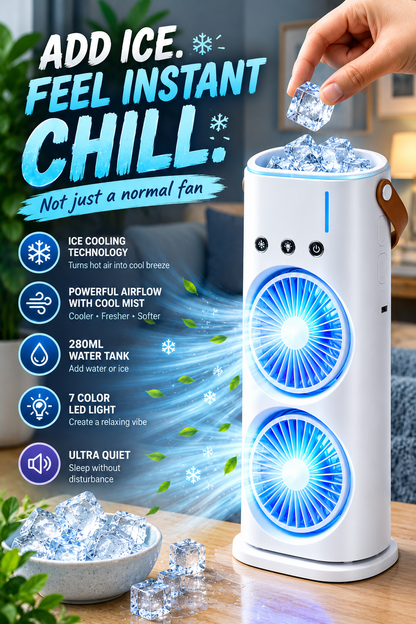 Portable Mini Air Cooler Fan with Cool Mist, LED Light & Remote