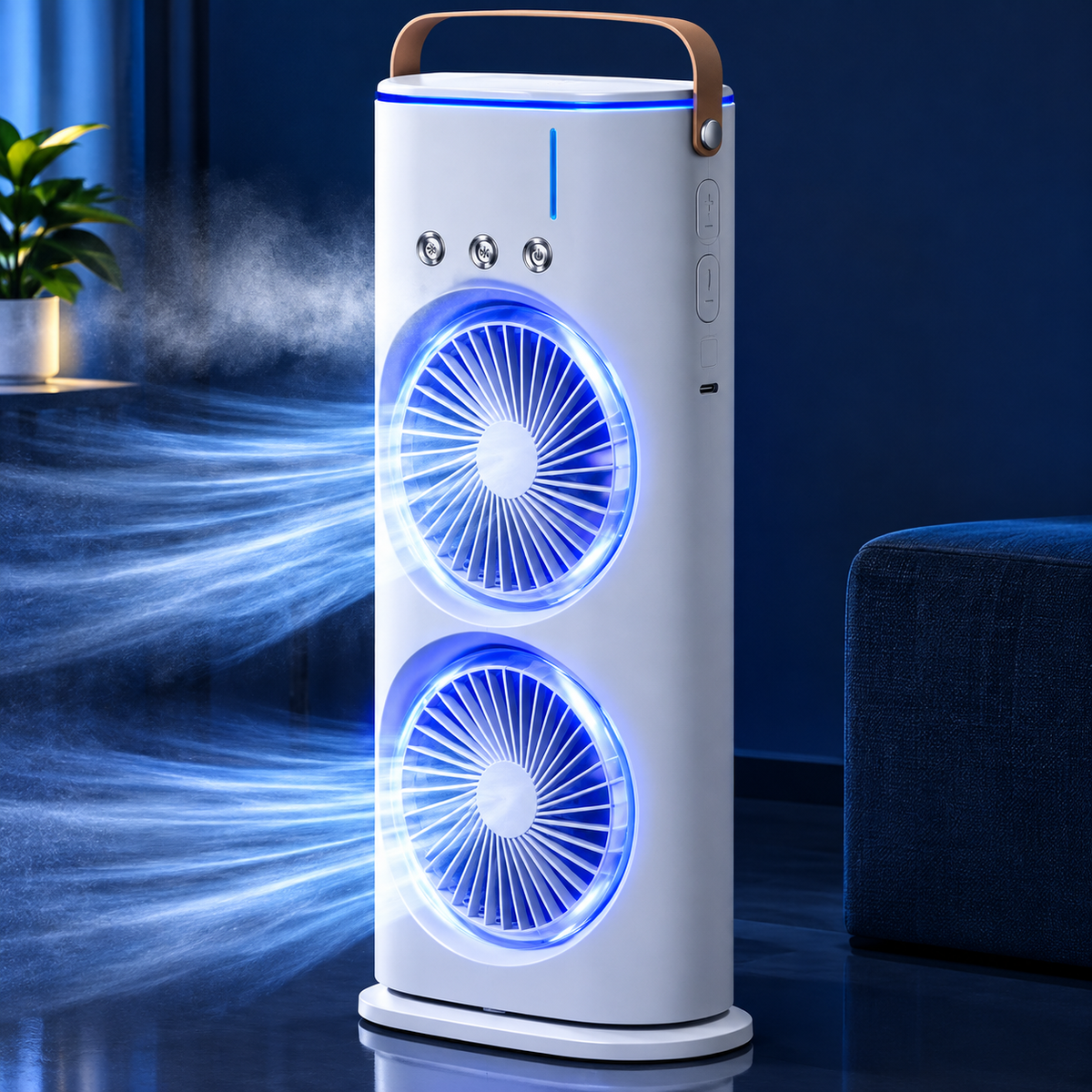 Portable Mini Air Cooler Fan with Cool Mist, LED Light & Remote