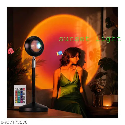 16-Color RGB Sunset Projection Lamp with Remote Control | 360° Rotating LED Ambient Mood Light