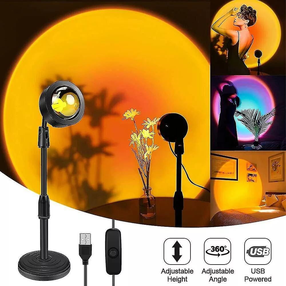 16-Color RGB Sunset Projection Lamp with Remote Control | 360° Rotating LED Ambient Mood Light