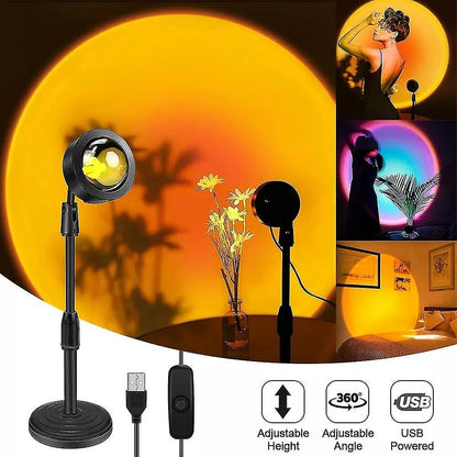 16-Color RGB Sunset Projection Lamp with Remote Control | 360° Rotating LED Ambient Mood Light